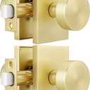 Goldenwarm Gold Closet Door Knob, Heavy Duty Brushed Gold Passage Door Knobs for for Hallway, Closet, Round Interior Door Knob, Zinc-Alloy Rectangle Rosette Indoor Doorknob (2 Pack)