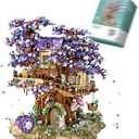 Star Fairy Treehouse Building Blocks Set, Japanese Sakura Tree House, Violet Cherry Tree Bonsai Creative Architecture, Home Decor or Idea Gifts for Adults, Mini Particles 3991 PCS (1065)