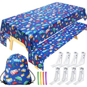 Tudomro Camping Tablecloth with Picnic Bench Covers, Fits 4ft to 7ft Picnic Tables, Washable Reusable Polyester Table Cloth for Camping, Includes Storage Bag and Clip (Vivid Style)