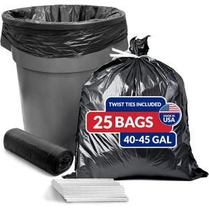 Reli. 45 Gallon Trash Bags Heavy Duty (25 Count) | Black | Twist Ties Included | Extra Tough, Leak-Proof Garbage Bags | Ideal for Large Clean Ups