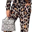 xxxiticat Women's Off Shoulder Camo Jumpsuit Long Sleeve Drawstring Waist Plaid Leopard Print Club Casual Rompers (S)