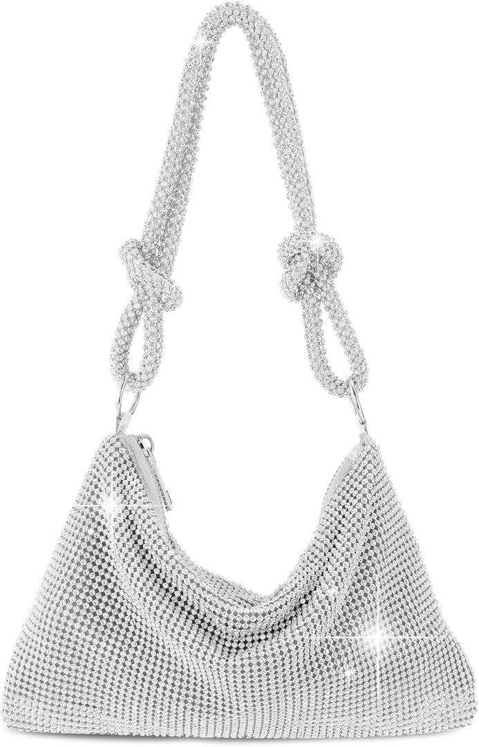 Women Gold Clutch, Rhinestone Gold Purse Wedding,Evening Clutch Purses For Women 10.2"0.4"6.69" (Silver)