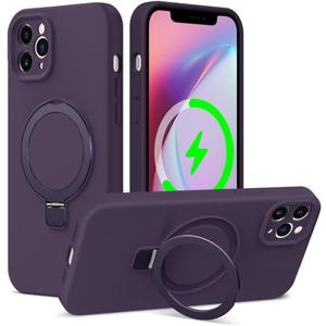 ZHK Liquid Silicone Designed for iPhone 12 Pro Max Case with Magnet Stand, [Precise Camera Lens Protection][Mil-Grade Drop Shockproof][Soft Anti-Scratch Microfiber Lining] Slim Fit Cover, Purple