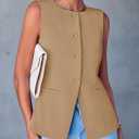 PRETTYGARDEN Women's Summer Suit Vest Tops 2026 Dressy Business Casual Sleeveless Button Down Trendy Fashion Blazer Waistcoat (Beige, M)