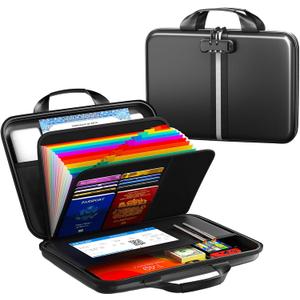Fireproof Document Organizer with Lock, Rigid EVA File Box with 13-Pocket Accordion Folder for Important Documents & Tablets under 11", Lightweight Safe Storage for Home, Office & Travel (Small Size) (Hardshell)