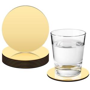 Maxcheck 6 Pcs Gold Silver Stainless Steel Coasters Bulk 4 Inches Mirror Round Modern Coasters for Wedding Drinks Coffee Table Glass Mug Cup Teacup Party Supplies (Gold)