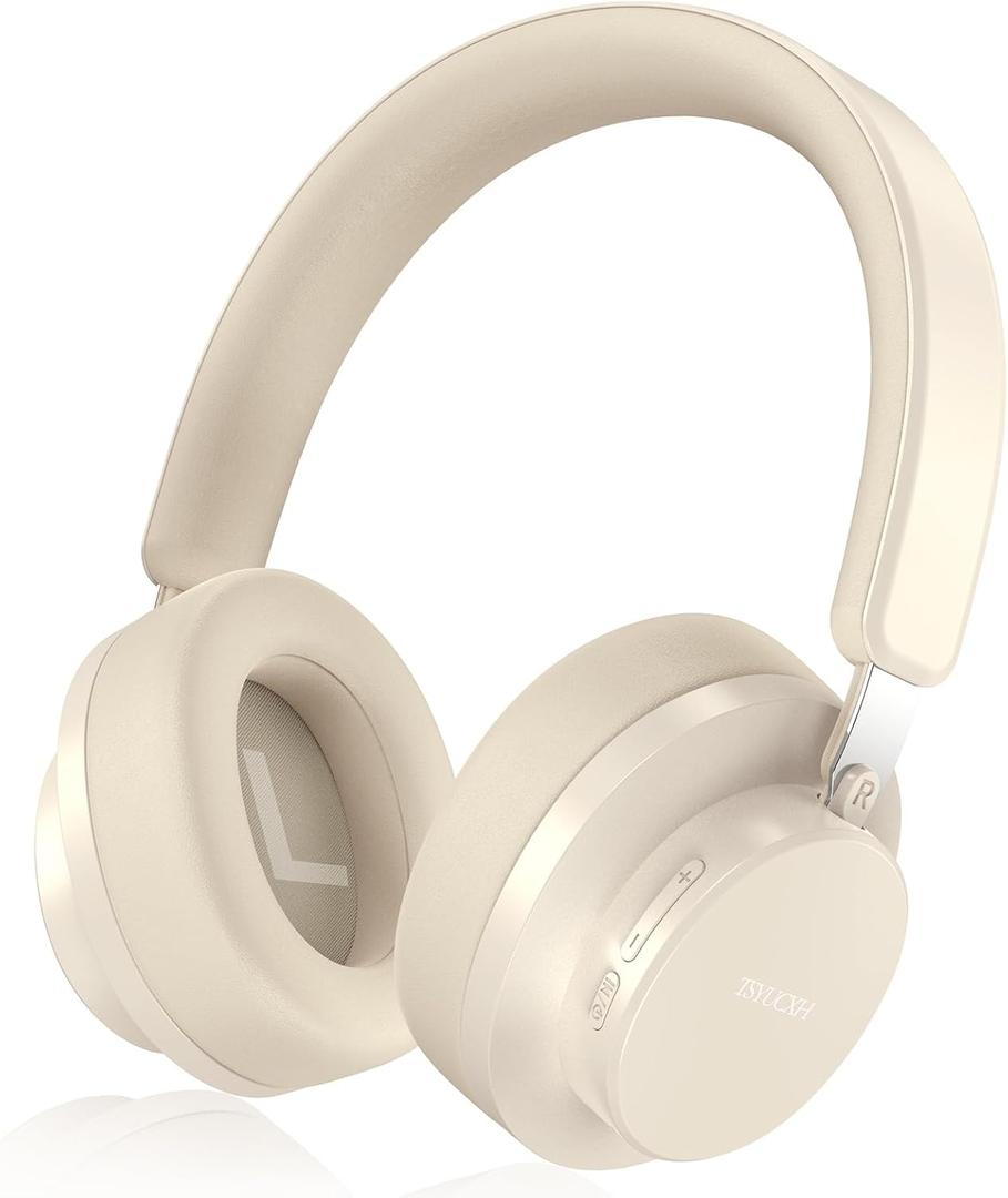 Noise Cancelling Headphones Wireless Bluetooth, Over Ear Headphones Bluetooth with Microphone, Cancelling Wireless Headphone Over Ear, 65h Playtime, Clear Calls, Comfort Fit For Travel (Beige)