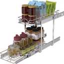 OCG 2 Tier Pull Out Cabinet Organizer (9.5" W x 21" D), Pull Out Drawers for Kitchen Cabinets, Pull Out Shelves for Base Cabinet Organization in Kitchen Bathroom Pantry, Chrome Finish