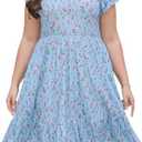 Keluummi Plus Size Wedding Guest Midi Dresses for Curvy Women, Summer Casual A-Line Sundress with Pockets, Size 22