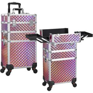 3 in 1 Rolling Makeup Train Case Cosmetology Case on Wheels Pink
Cosmetic Trolley Large Storage with Keys 360° Swivel Salon Barber Case Traveling Cart Trunk for Artist Hairstylists Nail Tech