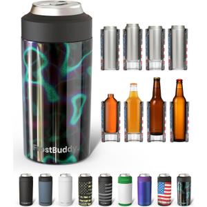 Frost Buddy Universal Buddy Can Cooler - Fits All - For Regular 12 & 16 oz or Slim-Size Bottles - Insulated Double-Walled Stainless Steel (Lights)