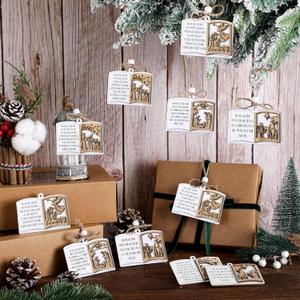 12 Pcs Christmas Nativity Story Ornaments Bulk Wooden Christian Nativity Scene Hanging Ornaments Christian Book Sheets Decor for Christmas Tree Birth of Jesus Religious Gifts for Family