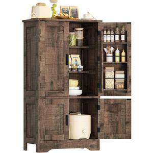usikey Storage Cabinet with 4 Doors, 43.3" H Farmhouse Kitchen Cabinet with 6 Door Shelves, Kitchen Storage Cabinets with Adjustable Shelves, for Living Room, Antique Oak
