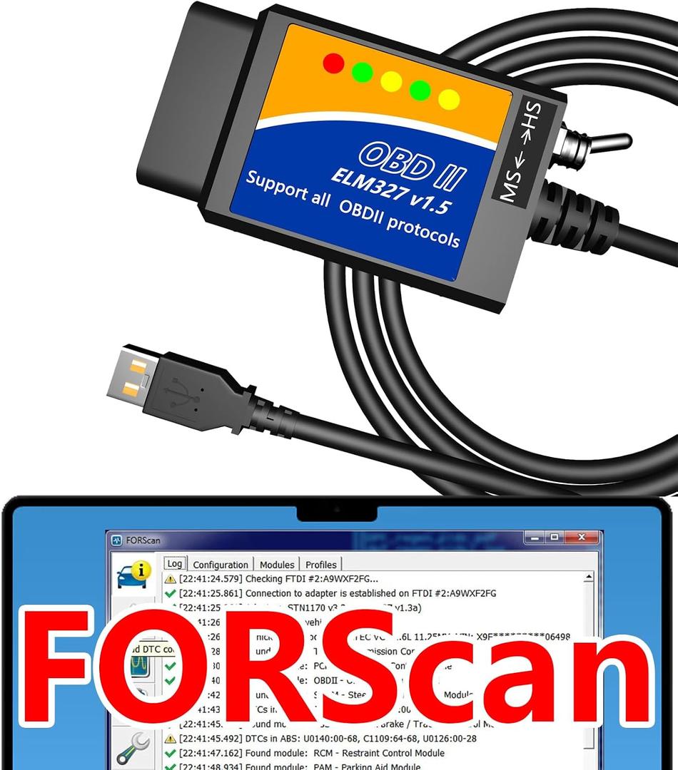 Ford Diagnostic Scan Tool FORScan OBD2 Scanners Adapter OBD to USB ELM327 Adapter Scanner Code Reader OBDII OBD 2 Read and Clear Diagnostic Trouble Codes FORScan Programming Lincoln Mercury Mazda