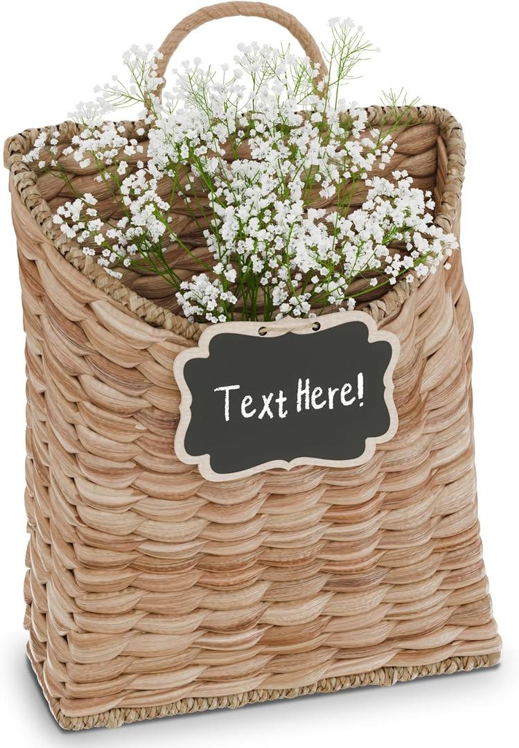 Boho Woven Wall Hanging Basket Water Hyacinth Flat Back Basket for Front Door, Wall Mounted Storage & Entryway Organizer, Rustic Farmhouse Wall Decor, Housewarming Gift