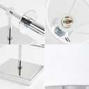 PERMO Set of 2 Classic Rustic Industrial Wall Sconce Lighting Fixture with Flared White Textile Lamp Shade and Chrome Tapered Column Stand, Hardwired, E26 Base