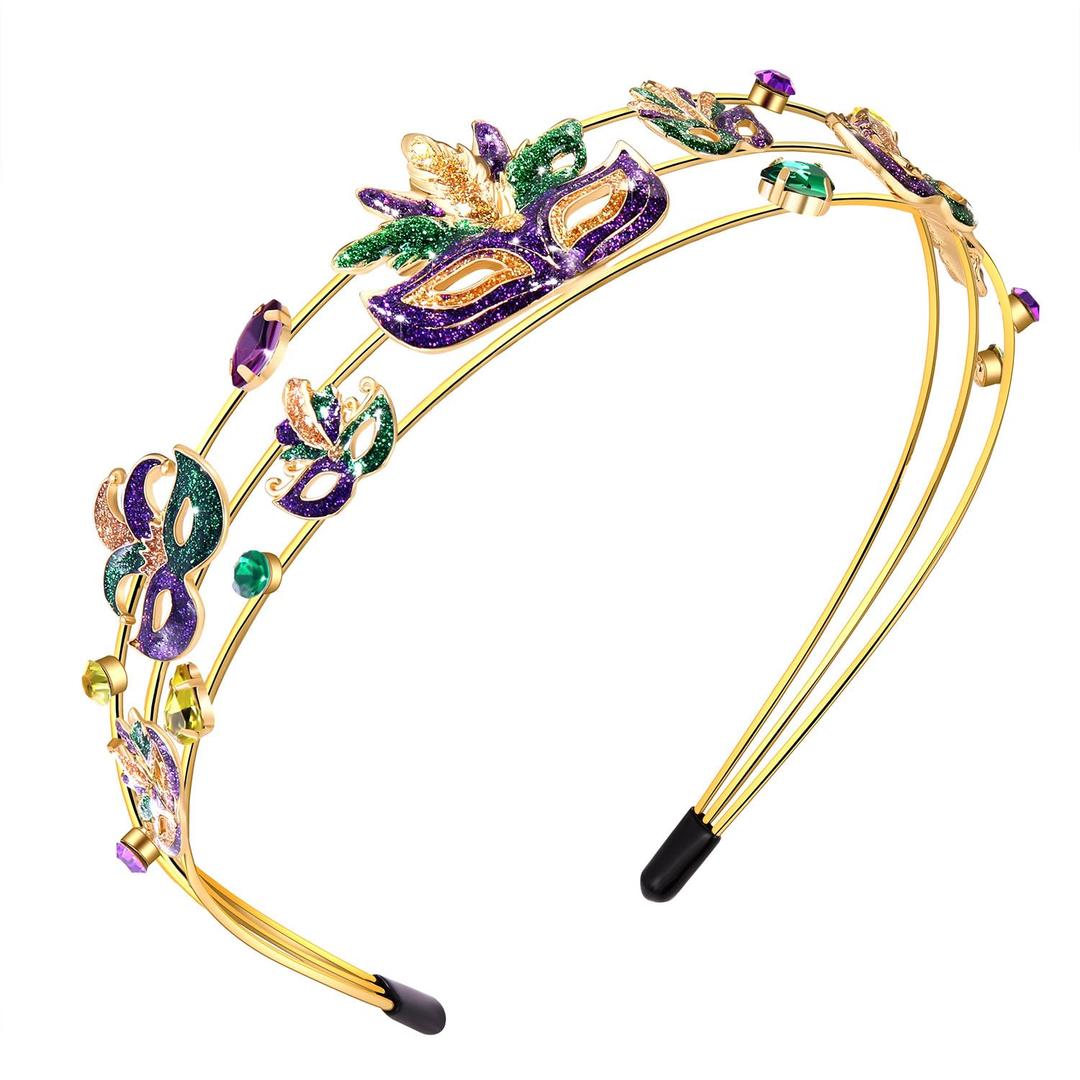 mokkia Mardi Gras Headband for Women - Enamel Mask, Jeweled Rhinestone, Mardi Gras Outfit Accessory Gift