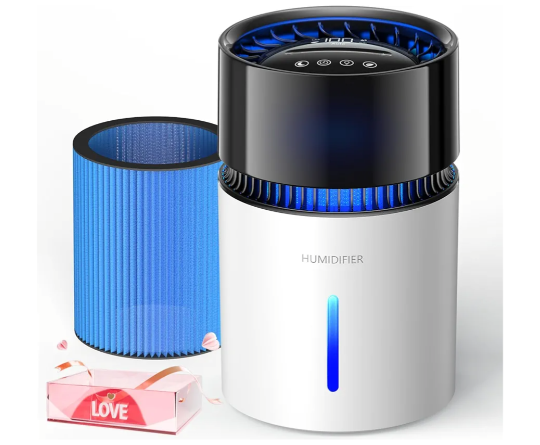 3L Mist-Free Evaporative Humidifier for Bedroom, Top Fill Humidifier Work with Tap Water, Touch Control,USB Powered, Sleep Mode, Night Light,1–8H Timer, Easy-Clean Design for Home Office