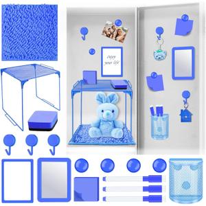 Locker Accessories with Locker Shelf Locker Mirror Magnetic Pen Holder Sticky Note Whiteboard Mat Blue Locker Organizer for Work Mesh Metal Shelf Accessories Kit for School Office Supplies