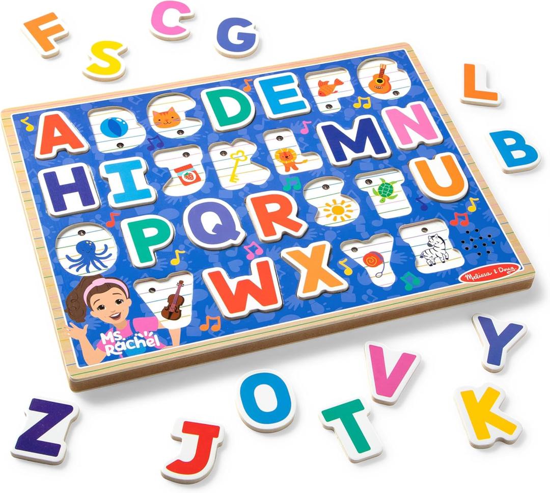 Melissa & Doug Ms. Rachel Wooden Phonics Alphabet Sound Puzzle with Light-Activated Sound Effects, 24-Piece Toddler Toys for Boys and Girls Ages 2+ Years - FSC Certified