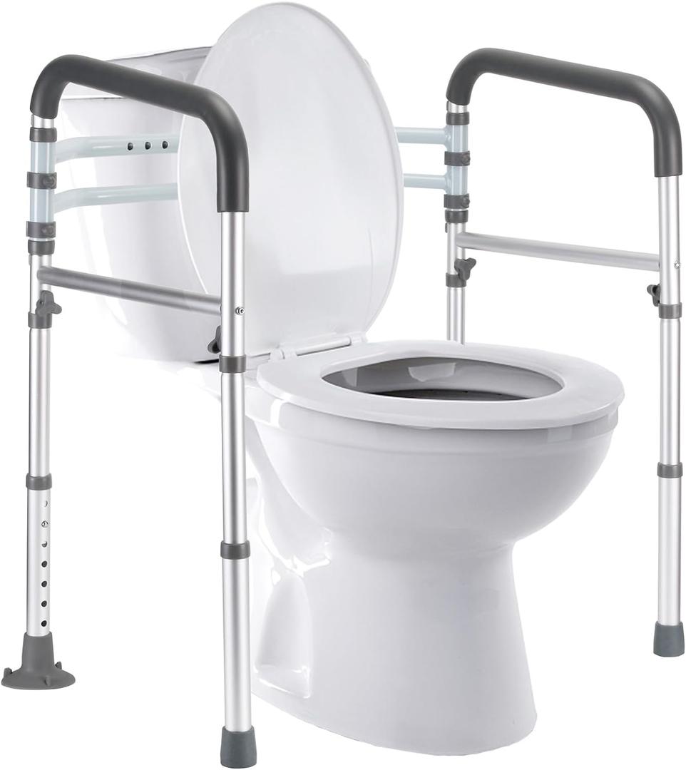 Lianjindun Toilet Safety Rails, Adjustable Toilet Frame for Elderly, Seniors, Handicap & Disabled, Foldable Handicap Toilet Handles Fit Any Toilets (Gray)