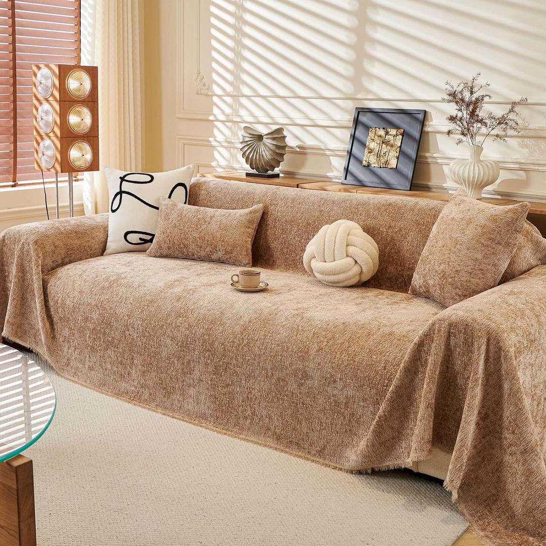 Washable Sofa Cover 71"x134" Cat Scratch Resistant Light Brown