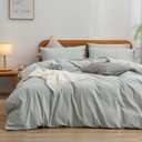 BESTOUCH Duvet Cover Set 100% Washed Cotton Linen Feel Super Soft Comfortable Chic Lightweight 3 PCs Home Bedding Set Solid Northern Droplet Grey King