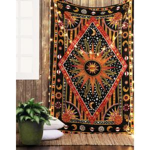 RAJRANG Large Orange Tapestry Wall Hanging 84x90 Inch Celestial Sun Moon Star Planet Spiritual Aesthetic Tapestry for Bedroom Dorm Decor (90L" x 84W")