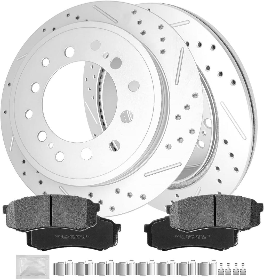 Rear Brake kit, Drilled & Slotted Brake Rotors and Disc Brake Pads fit for 2010-2021 Toyota 4Runner All Models 2010-2014 Toyota FJ Cruiser All Models 2010-2021 Lexus GX460