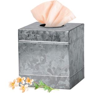 Autumn Alley Square Rustic Tissue Box Cover - Industrial Farmhouse Galvanized Tissue Box Holder - Perfect Rustic Style Decor  Galvanized Bathroom Accessories (Grey)