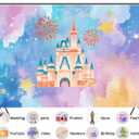 7X5ft Princess Castle Backdrop Watercolor Pastel Rainbow Golden Fireworks Ribbon Cartoon Castle Happy Birthday Backdrop for Girls Party Decoration Banner Photo Booth Props