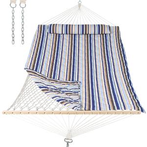 ANOW Outdoor Double Rope Hammock with Pad, Portable Hammock for Patio, Backyard, Beach, 450 LBS Weight Capacity, Blue Seaside (Only Hammock)