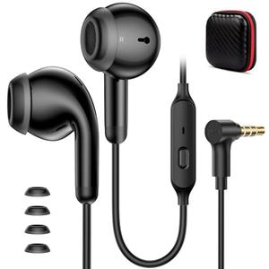 Wired Earbuds 3.5mm Jack Headphones Wired with Microphone for Chromebook/ASUS Laptop School,HiFi Stereo Noise Canceling Earphones Plug in Headset for Samsung A15 A14 S10/Android/Computer PC Kids, Black