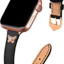 JR.DM Slim Leather Bands Compatible with Apple Watch Band 38mm 40mm 41mm 42mm 44mm 45mm 46mm 49mm, Genuine Leather Band with Charms, Feminine Design for Iwatch Ultra SE Series 11 10 9 8 7 6 5 4 3 2 1