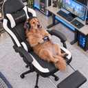 Desk Computer Gaming Chair - High Back Ergonomic Office Chair with Footrest and Lumbar Support, Swivel Comfy Home Gamer Video Game Chairs with Pocket Spring Cushion for Adults (White), Leather