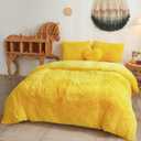 MEGO Luxury Shaggy Faux Fur Duvet Cover Set, Soft 3 PCS Fluffy Comforter Cover Set, Fuzzy Bedding Set King Size Quilt Cover(1 Plush Furry Duvet Cover + 2 Pillowcases), Zipper Closure(King, Yellow)