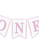 Bow One Banner for Baby Shower Decorations Pink and White Bow Highchair Banner Girls First Birthday Party Banner