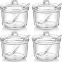 Patelai 4 Pieces Sugar Bowl Acrylic Clear Sugar Bowl with Lid and Salt Spoon Storage Jar with Airtight Lid for Salt, Tea, Spices, Herbs, Condiments(13 oz)