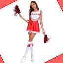 Women's Cheerleader Costume Outfit Cheer Dress with Pom Poms & Retro Striped Socks for Halloween Sports Events Theme Parties (Red, XS)