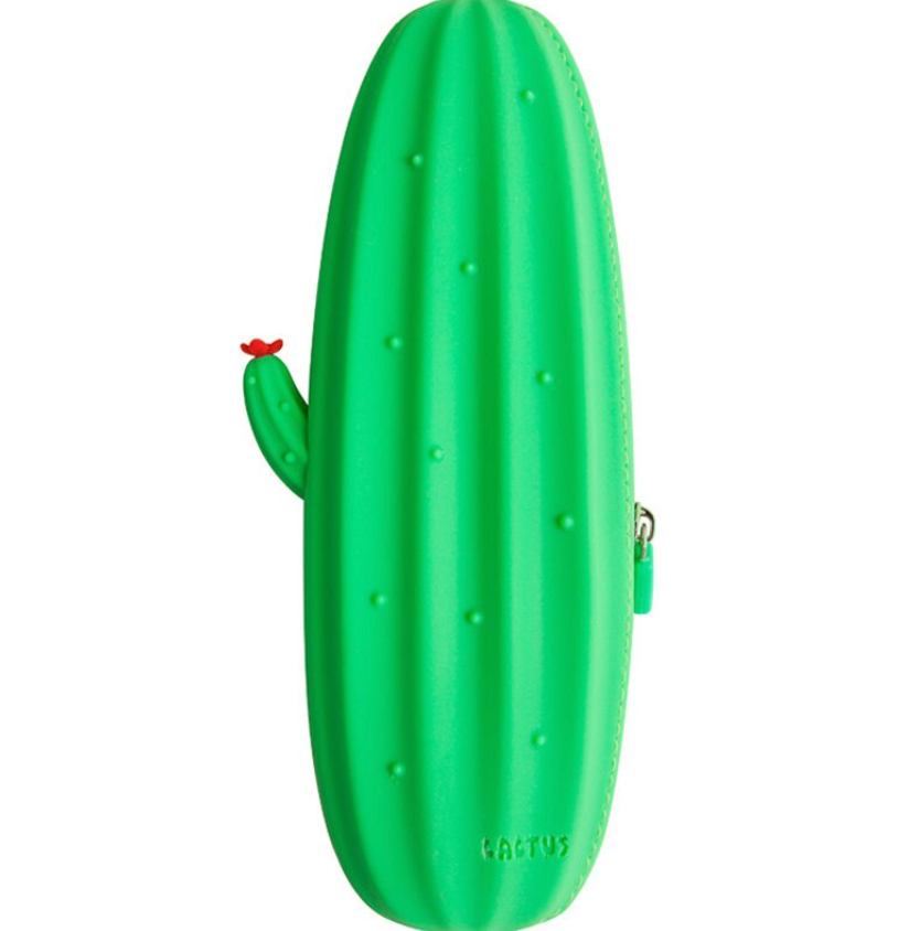 Waterproof Fun Cute Cool Silicone Pen Pencil Case,Travel Makeup Brush Holder,Silicone Makeup Bag with Zipper Daily Work Item,Travel Pouch for Women School Pen Case For Teen, Pencil Bag Green Cactus