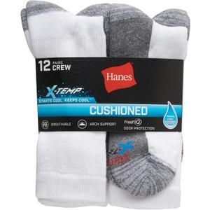 Hanes Men's Hanes Men's Socks, X-temp Cushioned Crew Socks, 12-pack