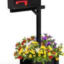 Colingmill 55'' Wooden Mailbox Post with Planter Box and Black Mail Box, Black Decorative Outside Mailbox Post for Yard, Garden, Curbside