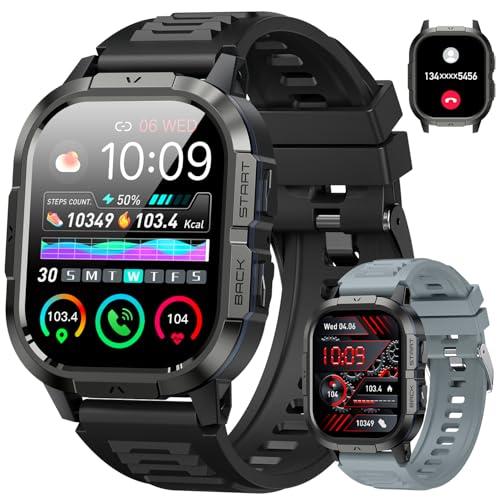 Smart Watch for Men Fitness Tracker: Make/Answer Call Military Smart Watches for Men Digital Watches Heart Rate Monitor Waterproof Running Smartwatch Android Phones iPhone Samsung Compatible 2 Bands