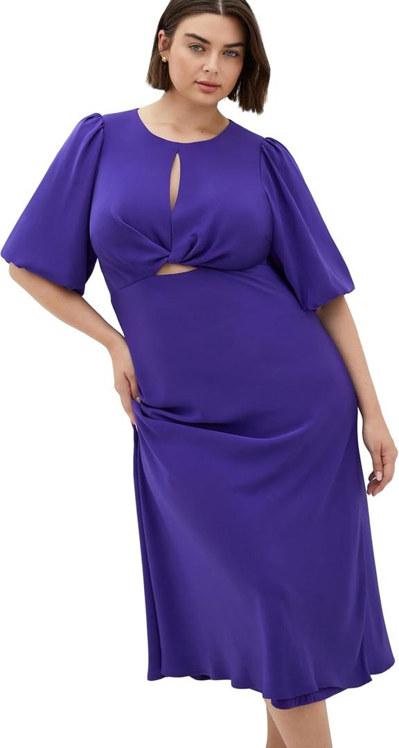 City Chic Women's Cocktail Dress - INES Puff Twist (Violet, 14 Plus)