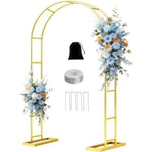 7.2FT Metal Garden Arch Trellis Arbor, Wedding Arch Stand with Steel Frame, Metal Pergola Arbor with Base for Decor Valentines Day Garden Trellis Climbing Plant, Bridal Party Ceremony (Bright Gold)