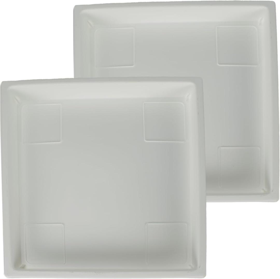 The HC Companies 14 Inch Accent Square Plant Saucer, Lightweight UV-Resistant Plastic Outdoor & Indoor Flower Pot Tray, 2-Pack Plant Pot Trays for Garden & Home Decor, White