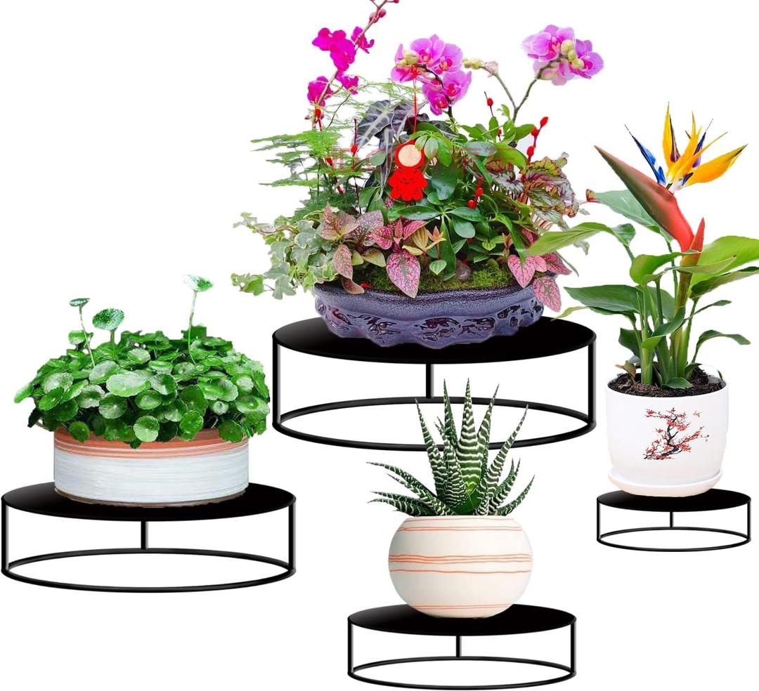 Metal Plant Stand for Outdoor Indoor Plants-4 Pack Heavy Duty Round Plant Pot Shelf for Planter,Multiple Size Corner Potted Plant Holders for Garden Home