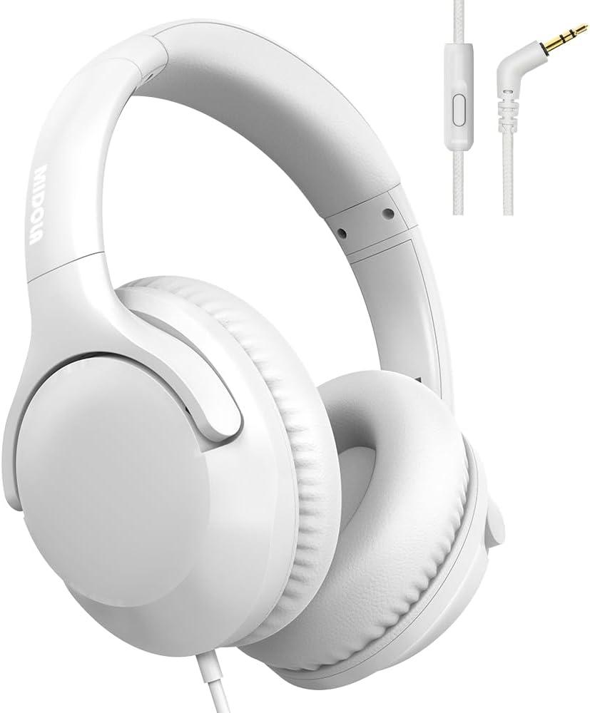 MIDOLA Wired Headphones Over-Ear Hi-Fi Sound with Microphone Adjustable Foldable, 1.5M Cord & 3.5mm Jack, Lightweight Headset for Kids Adults PC iPad Laptop White