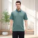 VEBOON Men's Polo Shirts Long and Short Sleeve Cotton Blend Heather Moisture Wicking Casual Collared Shirts (Black, L)