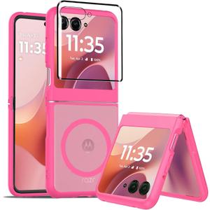 For Motorola Razr 2025 Magnetic Case,Moto Razr 2025 Phone Case Compatible with Magsafe,Slim Thin Shockproof Protective Cover with Screen Protector for Motorola Razr 2025,Rose Red
